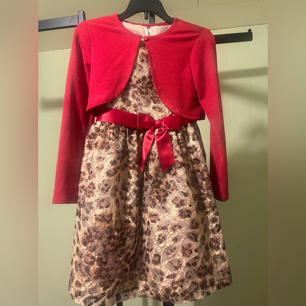 Girls leopard dress w/ cardigan
